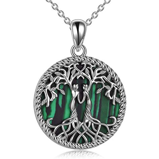 Collana con ciondolo in argento sterling con albero della vita e sorelle in malachite