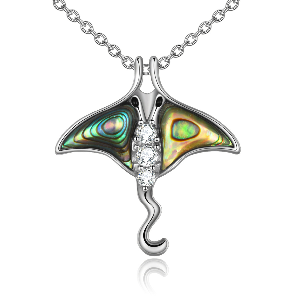 Sterling Silber Cubic Zirkonia Manta Rochen Anhänger Halskette-1