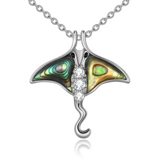 Sterling Silver Cubic Zirconia Manta Ray Pendant Necklace-13