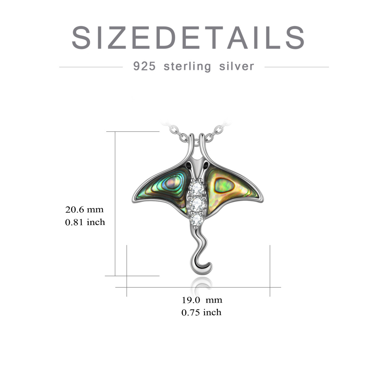 Sterling Silber Cubic Zirkonia Manta Rochen Anhänger Halskette-5