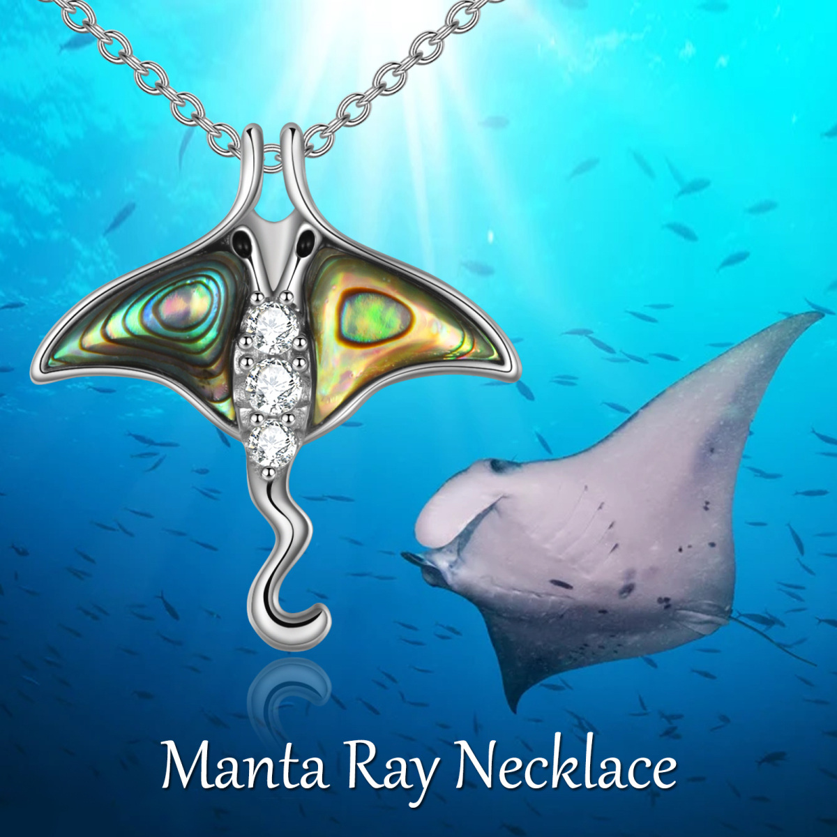 Colar com pendente Manta Ray em prata de lei com zircónias cúbicas-6