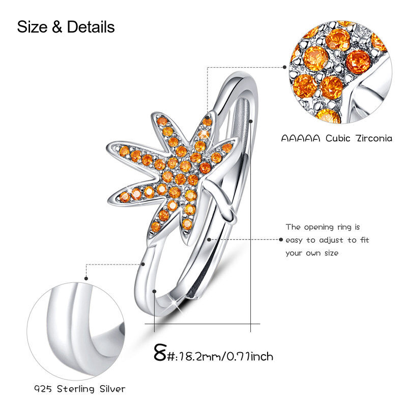 خاتم من الفضة الإسترلينية مرصع بالزركونيا المكعبة على شكل ورقة القيقب-5