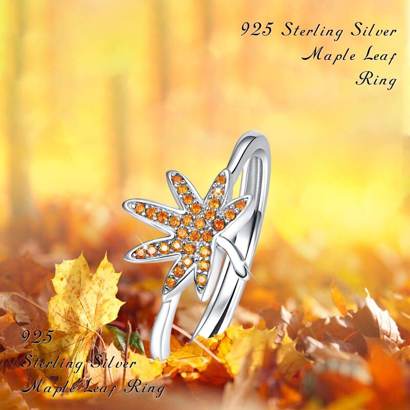 خاتم من الفضة الإسترلينية مرصع بالزركونيا المكعبة على شكل ورقة القيقب-7