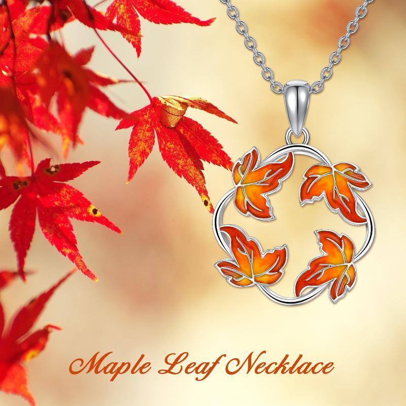 Sterling Silver Maple Leaf Pendant Necklace-3