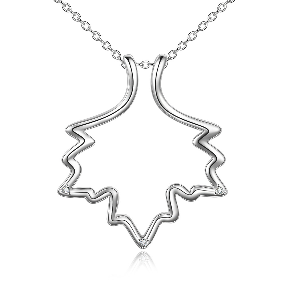 Sterling Silver Cubic Zirconia Maple Leaf & Ring Holder Pendant Necklace-1