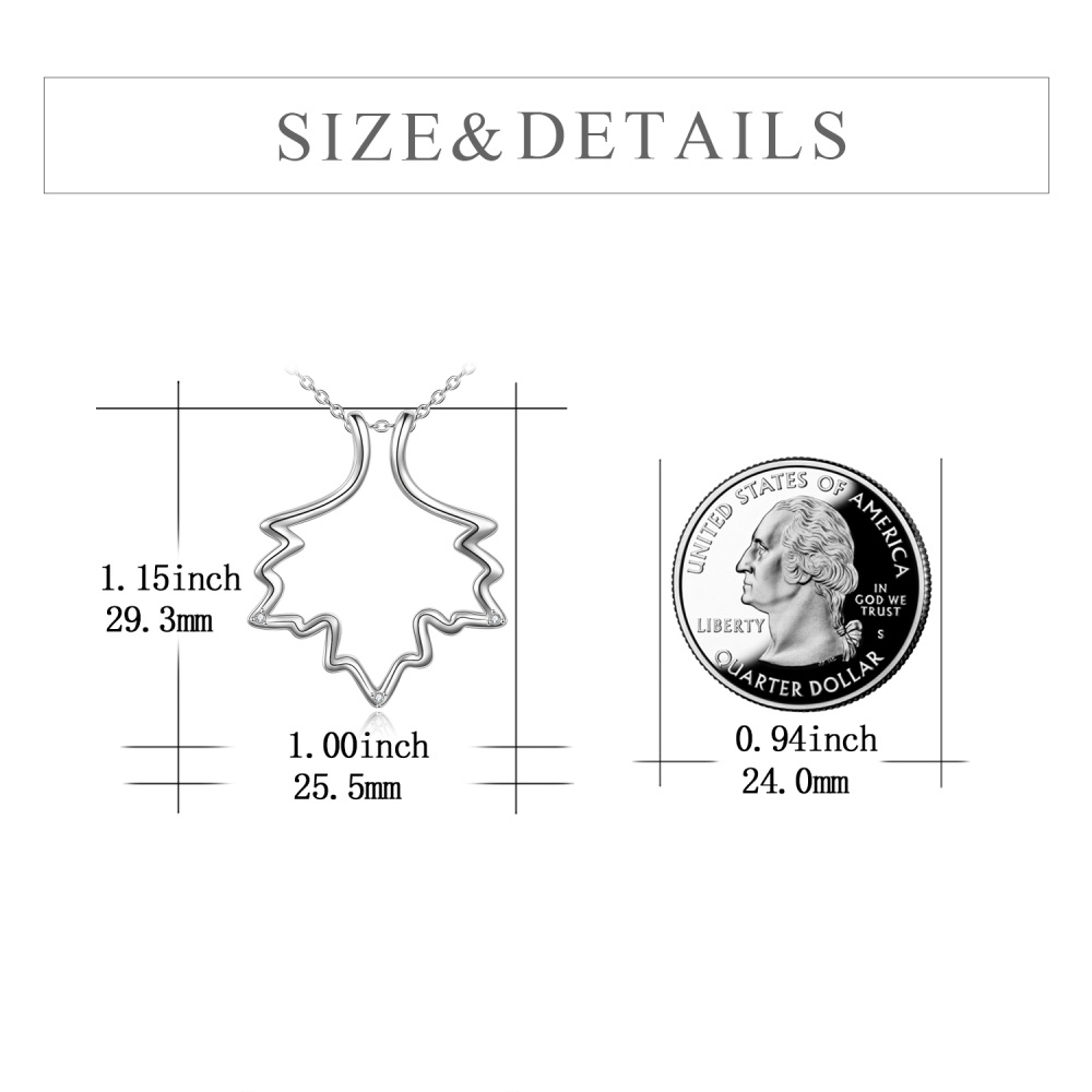 Sterling Silver Cubic Zirconia Maple Leaf & Ring Holder Pendant Necklace-4