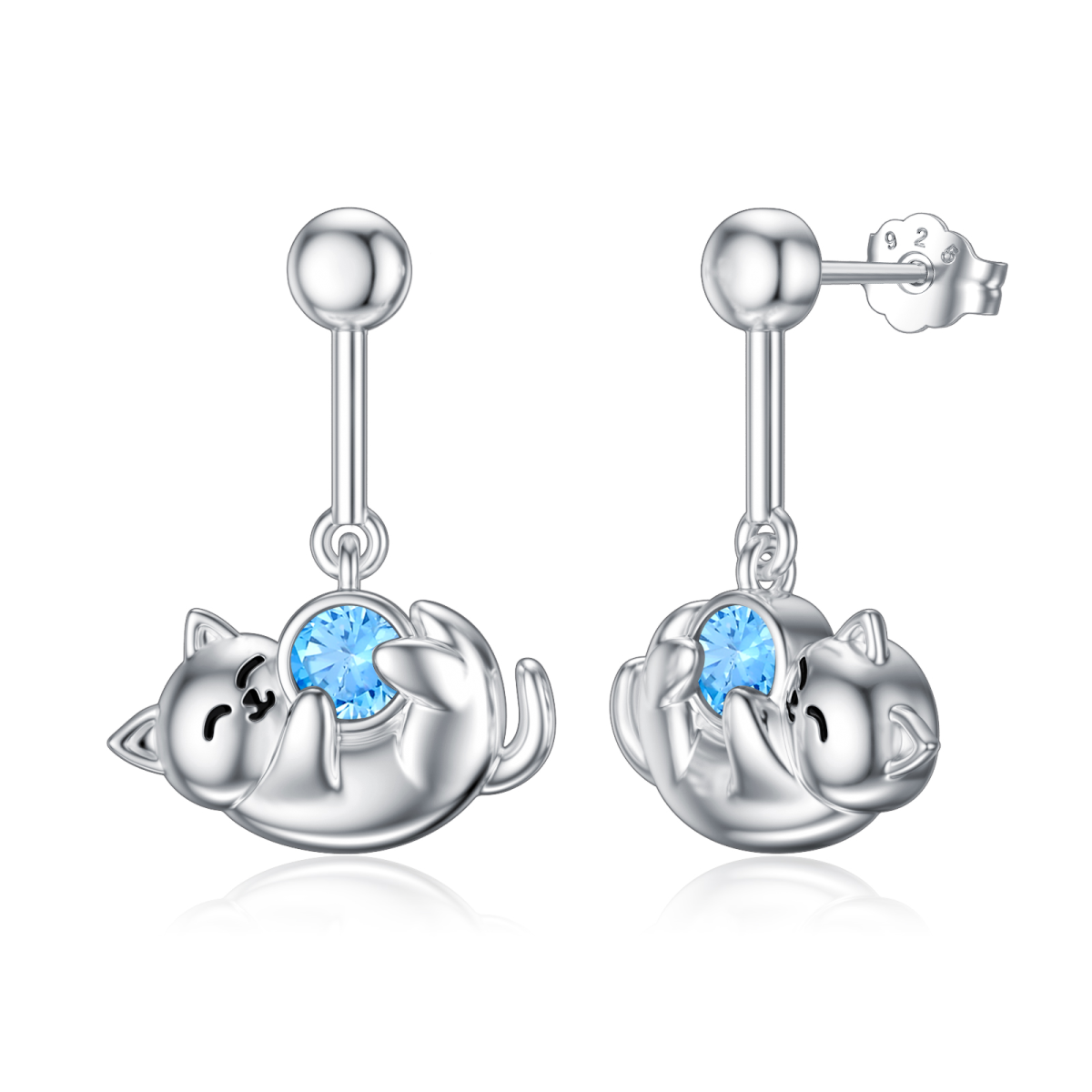 Boucles d'oreilles à tige en argent sterling avec pierre de naissance du mois de mars et oxyde de zirconium pour filles et femmes-1