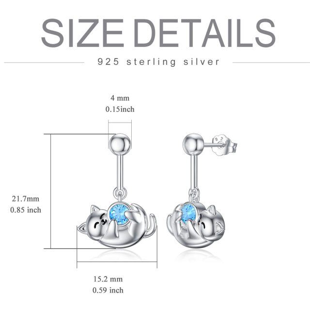 Sterling Silver March Birthstone Cubic Zirconia Cat Stud Earrings for Girls Women-4