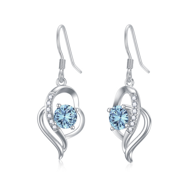 Sterling Silver March Birthstone Crystal Heart Drop Earrings for Girls Women-1