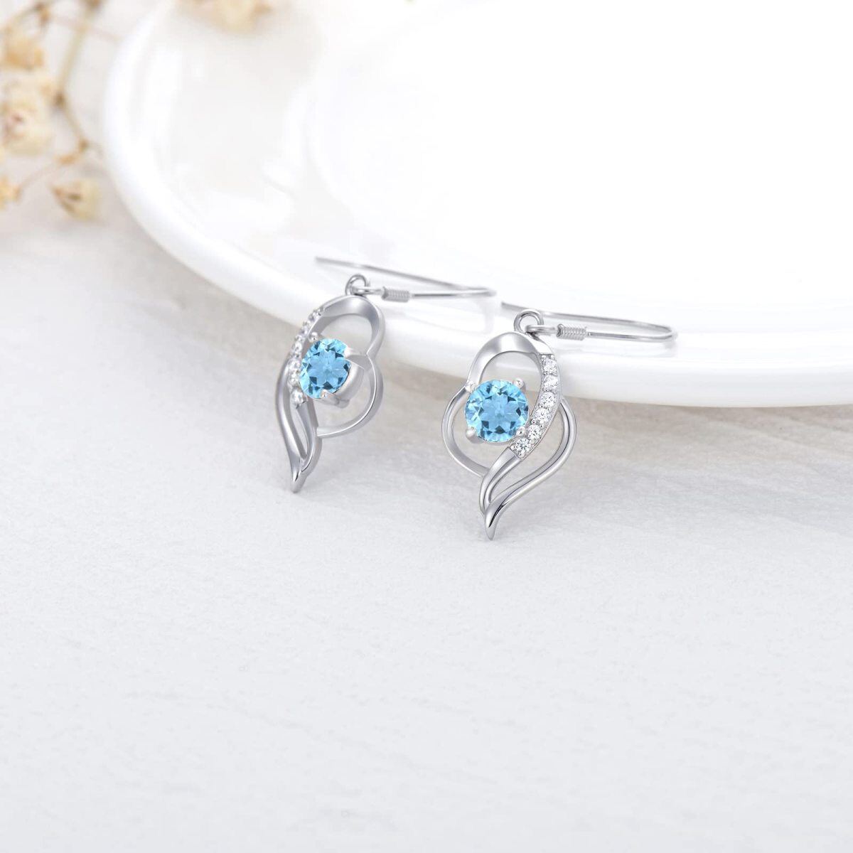 Boucles d'oreilles pendantes en argent sterling avec pierre de naissance du mois de mars et cristal en forme de cœur pour filles et femmes-4