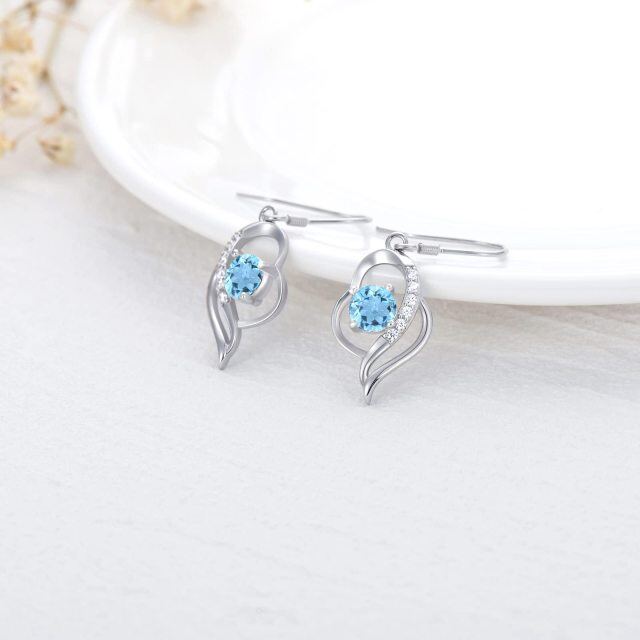 Sterling Silver March Birthstone Crystal Heart Drop Earrings for Girls Women-4