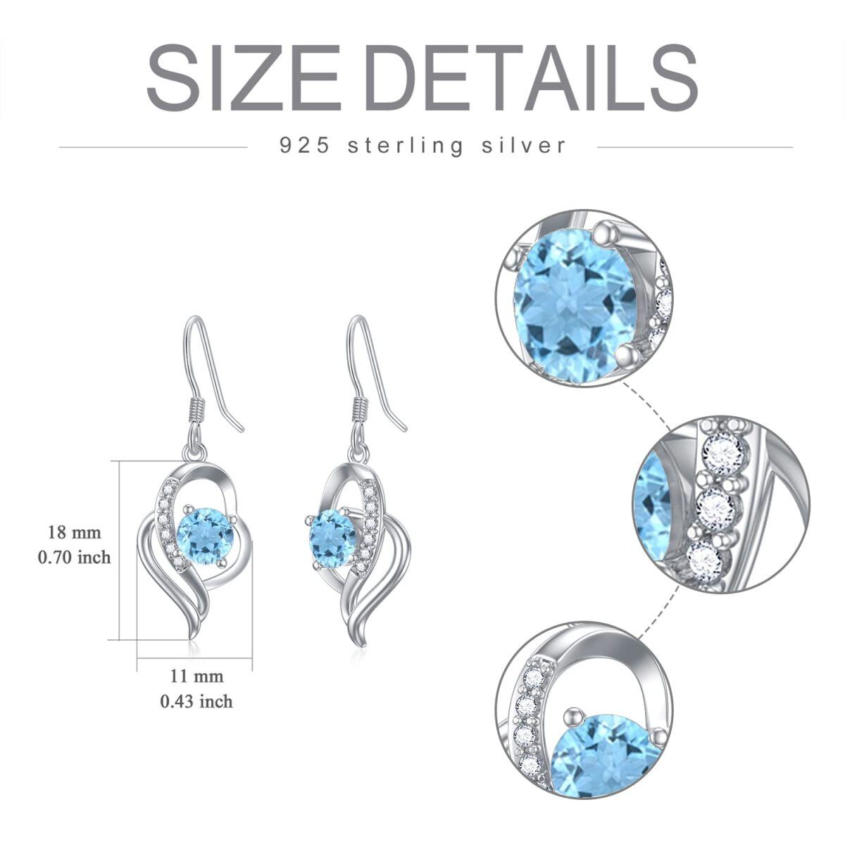 Sterling Silver March Birthstone Crystal Heart Drop Earrings for Girls Women-5