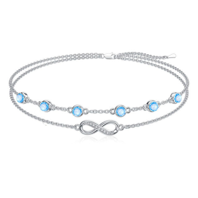 Cavigliera multistrato con simbolo dell'infinito e pietra portafortuna di marzo in argento sterling con zirconia cubica-1