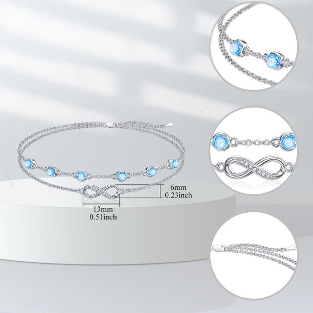 Sterling Zilveren Cubic Zirconia Maart Geboortesteen Oneindigheidssymbool Meerlaagse Enkelband-4