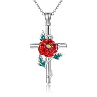 Sterling Silver Marigold & Cross Pendant Necklace-1