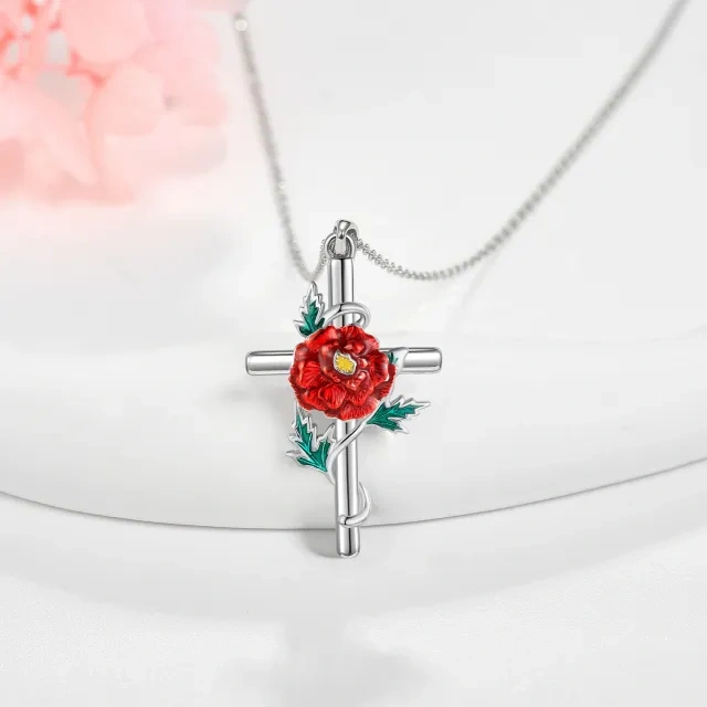 Sterling Silver Marigold & Cross Pendant Necklace-4