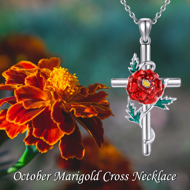 Sterling Silver Marigold & Cross Pendant Necklace-6