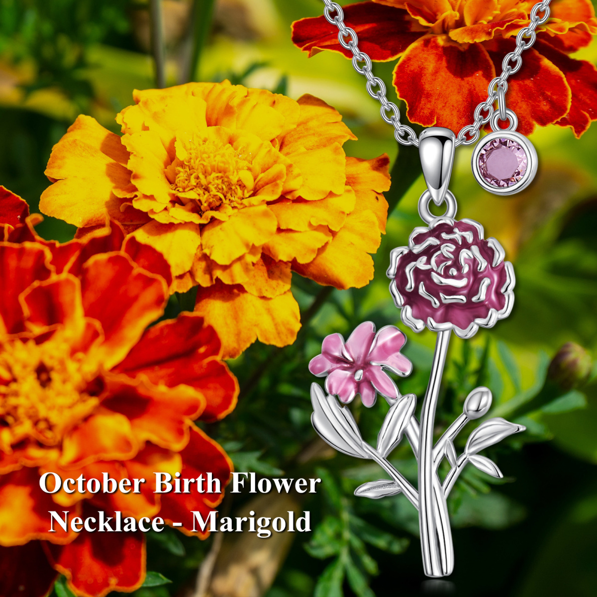 Sterling Silver Cubic Zirconia Marigold Pendant Necklace-4