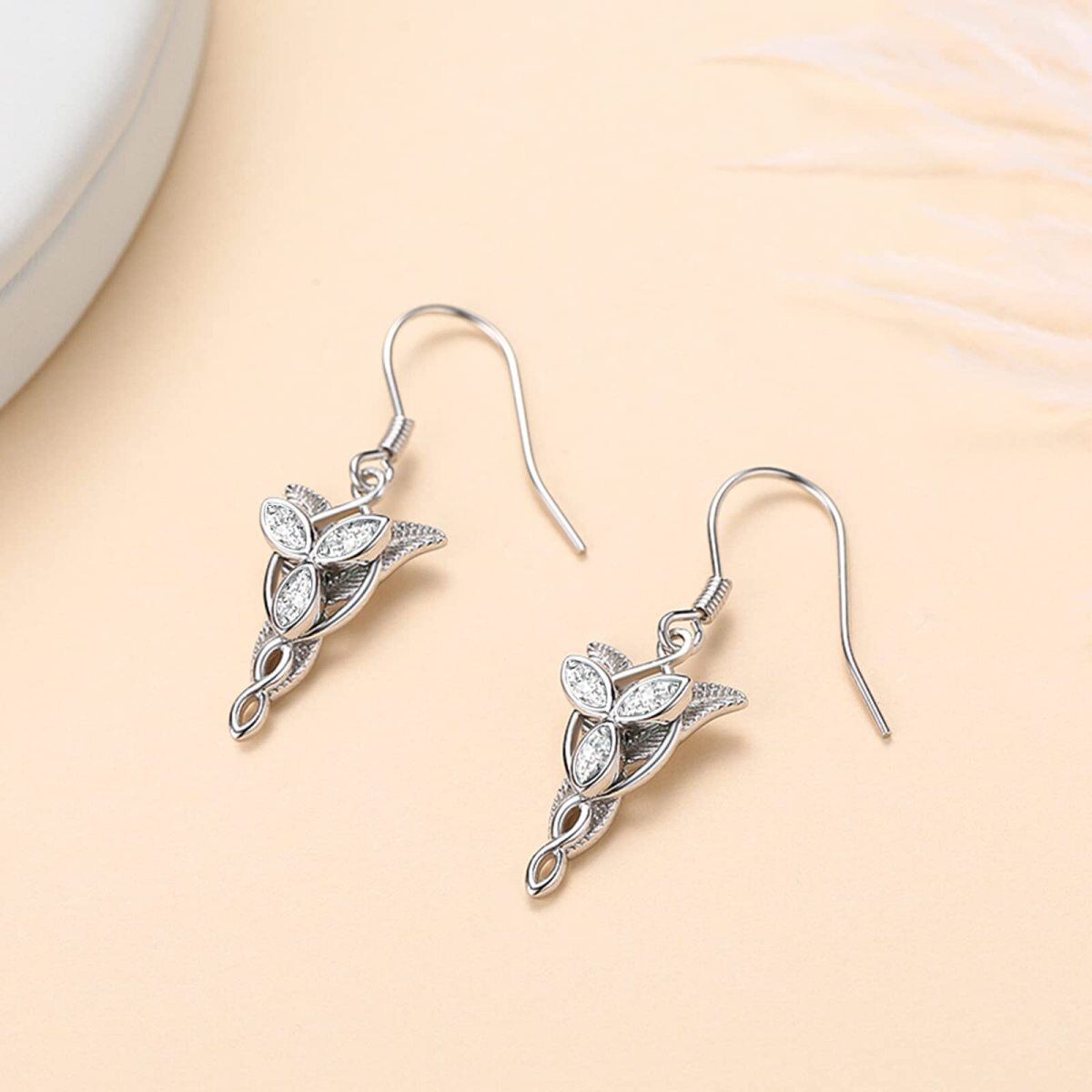 Sterling Silver Marquise Cubic Zirconia Lord of the Rings Arwen Evenstar Drop Earrings-4