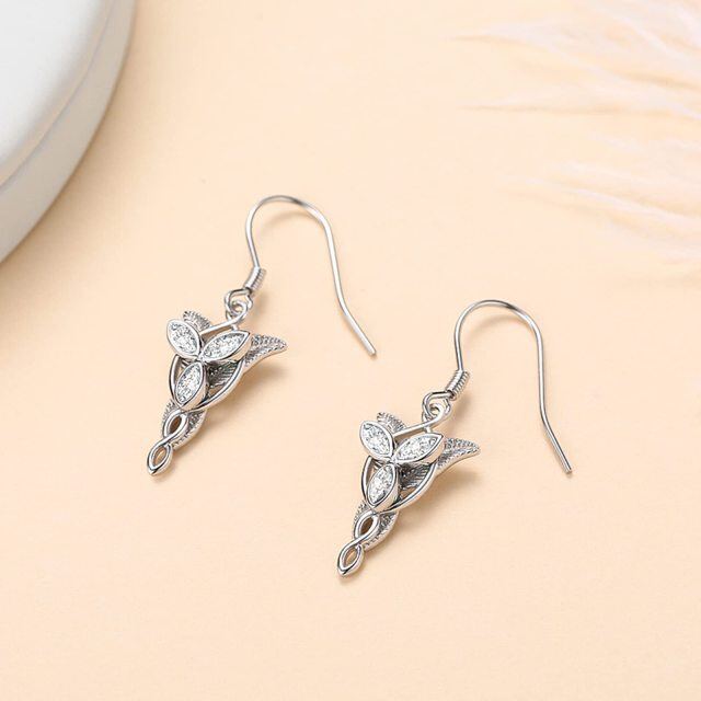 Pendientes colgantes Arwen Evenstar de El Señor de los Anillos con circonita cúbica Marquesa de plata de ley-4