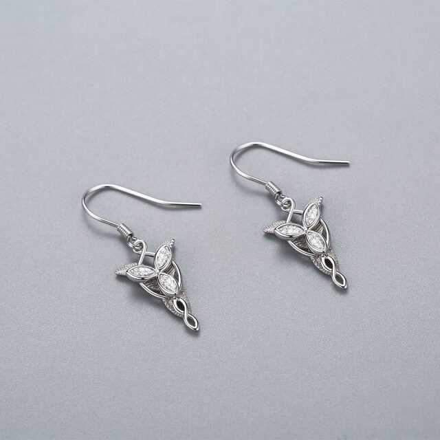 Pendientes colgantes Arwen Evenstar de El Señor de los Anillos con circonita cúbica Marquesa de plata de ley-5