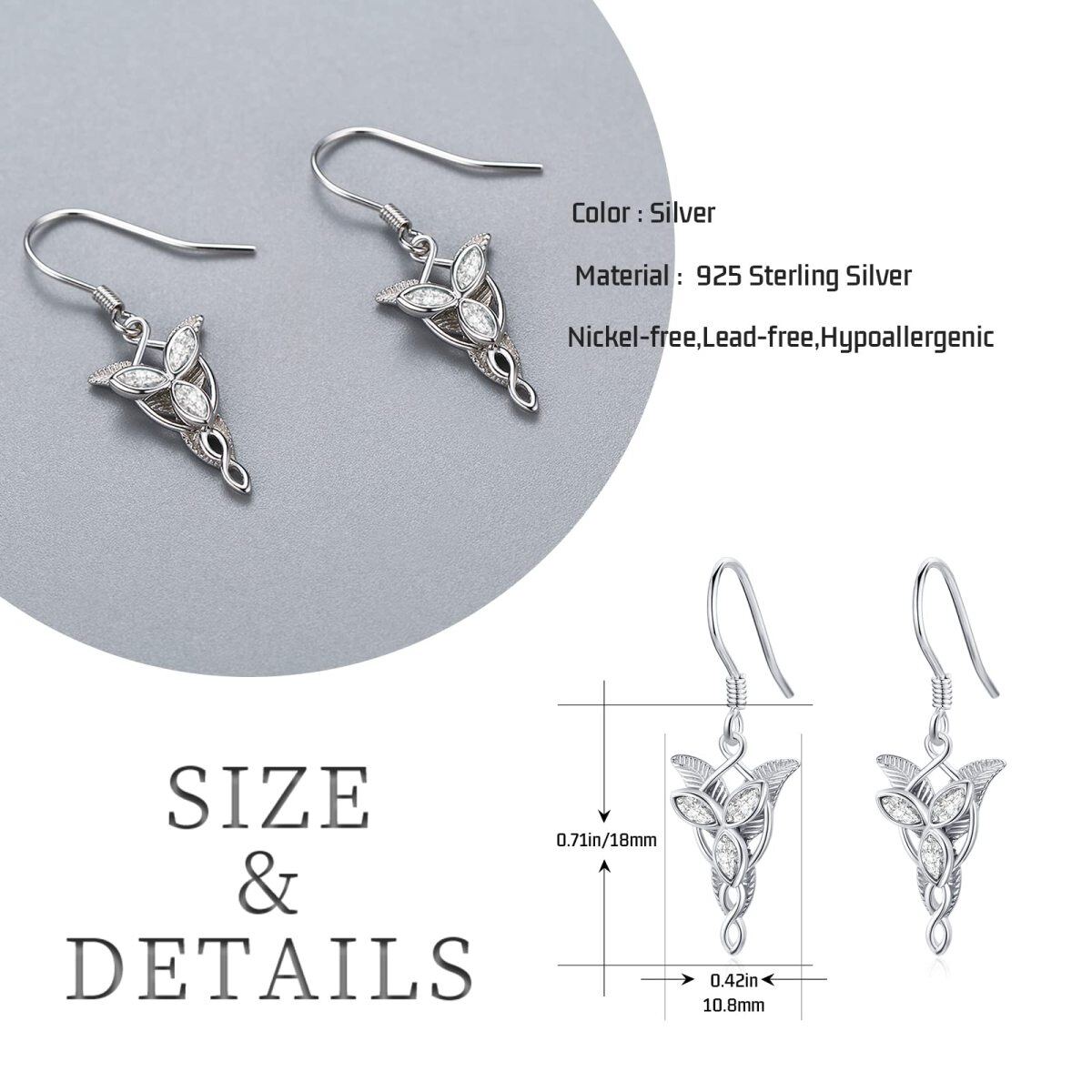 Sterling Silver Marquise Cubic Zirconia Lord of the Rings Arwen Evenstar Drop Earrings-7