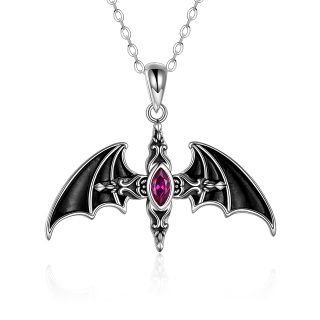 Sterling Silver Marquise Shaped Cubic Zirconia Bat Pendant Necklace for Men-48