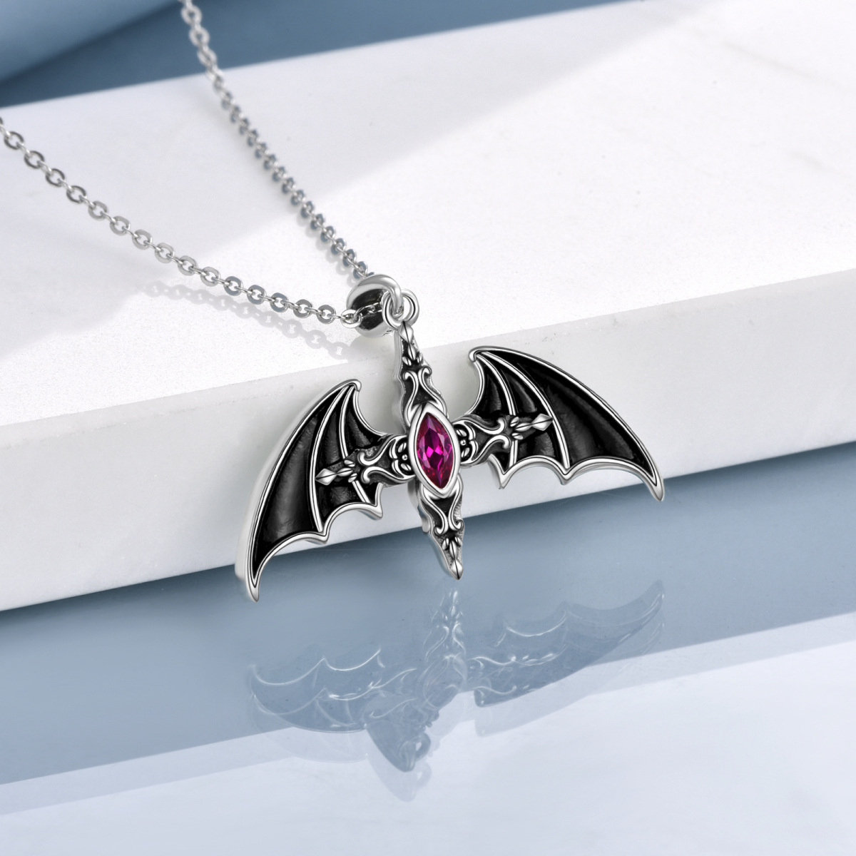 Collana con ciondolo a forma di pipistrello in argento sterling con zirconia cubica a forma di marquise per uomo-4