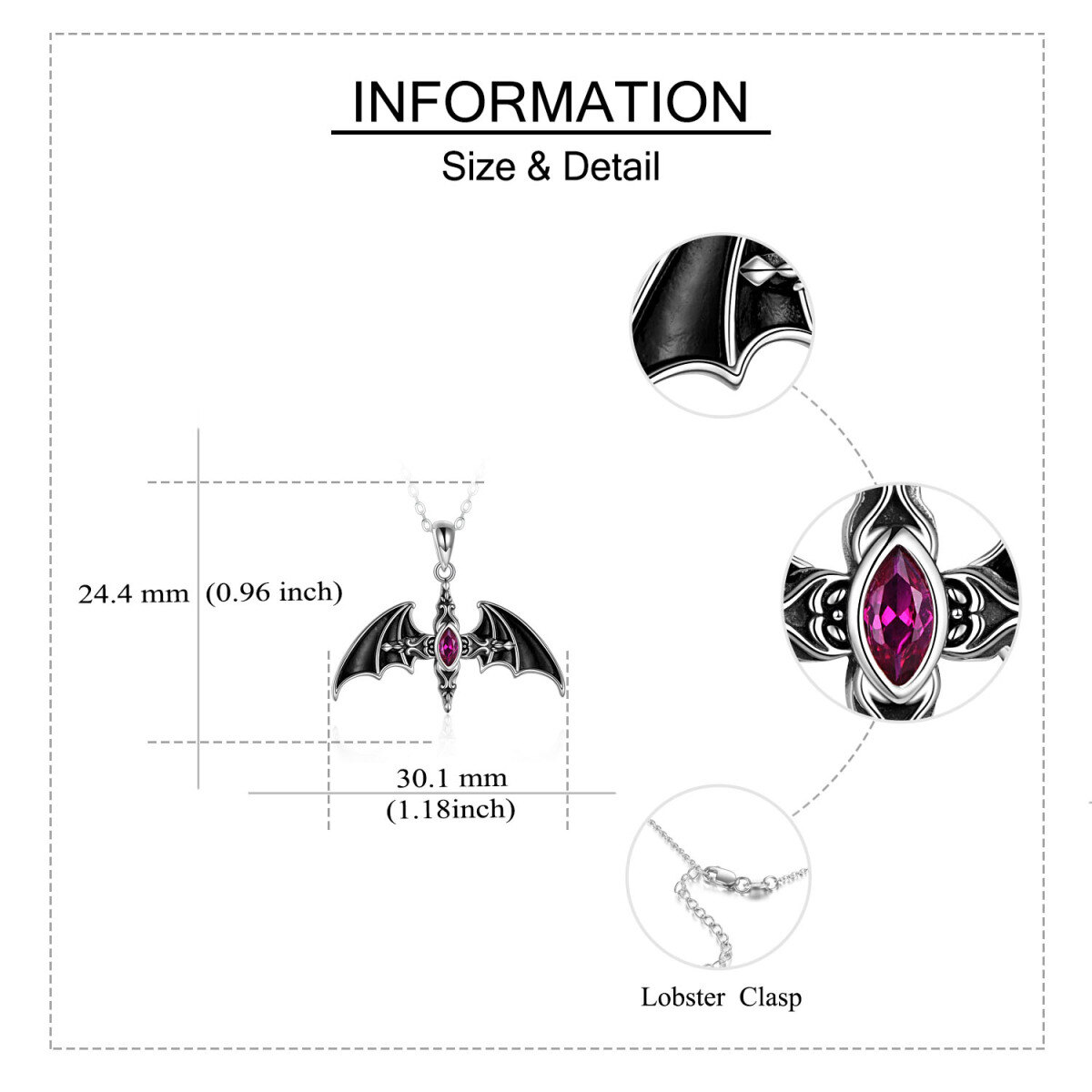 Collier en argent sterling avec pendentif chauve-souris en zircon cubique en forme de marq-5