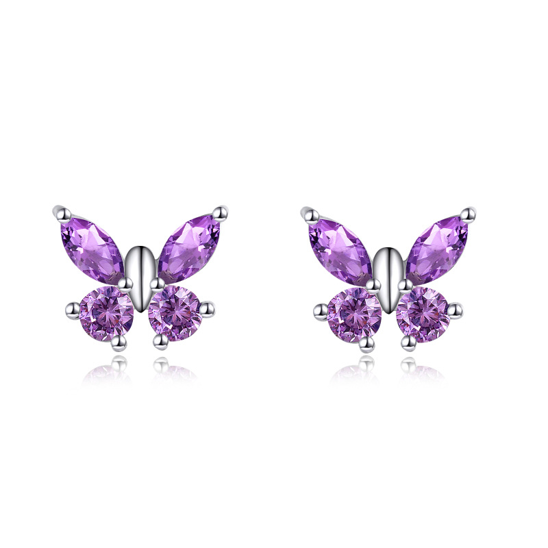 Sterling Silver Marquise Shaped Cubic Zirconia Butterfly Stud Earrings-1