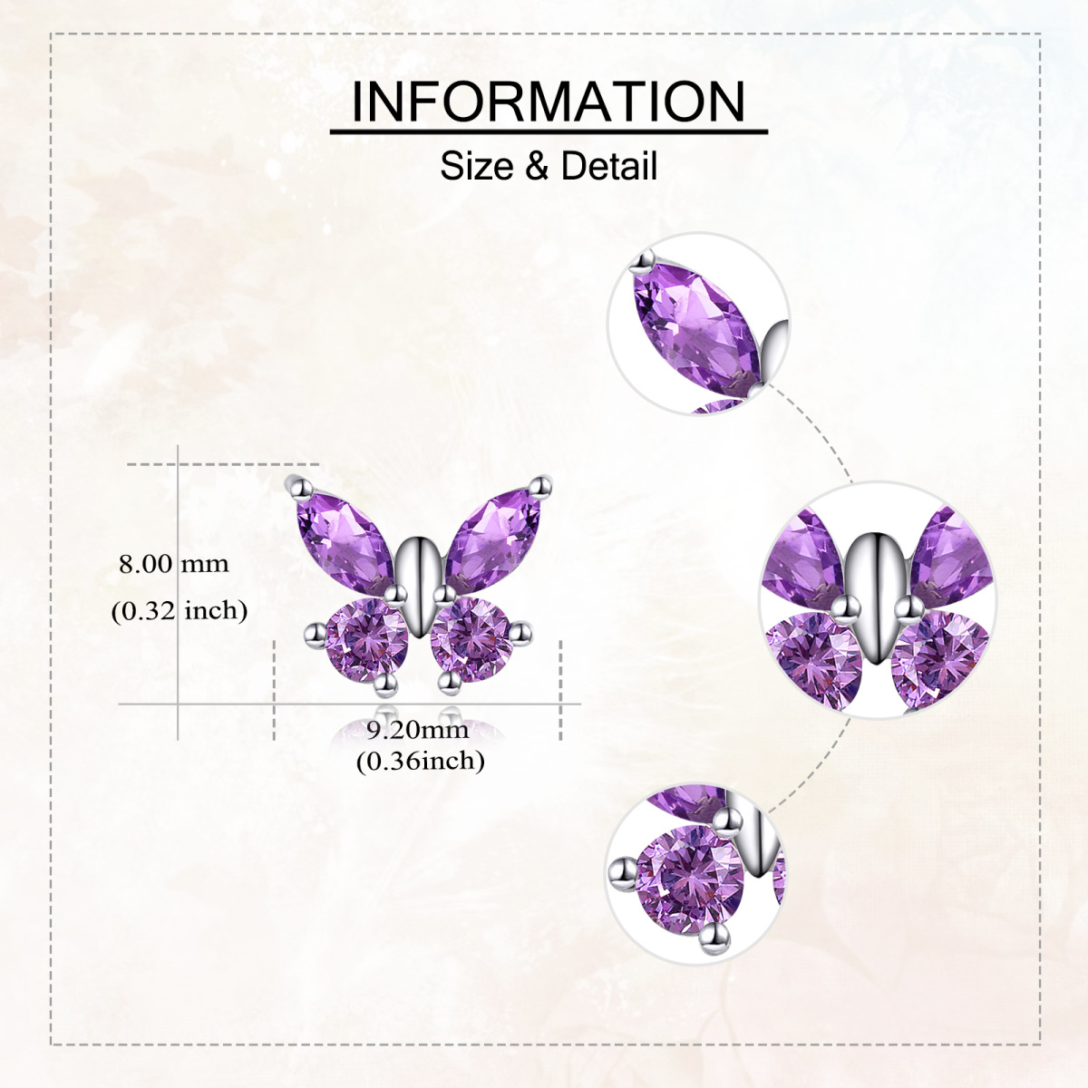 Sterling Silver Marquise Shaped Cubic Zirconia Butterfly Stud Earrings-5