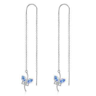 Sterling Silver Marquise Shaped Crystal Butterfly Drop Earrings-48