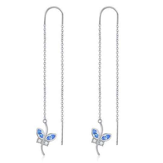 Sterling Silver Marquise Shaped Crystal Butterfly Drop Earrings