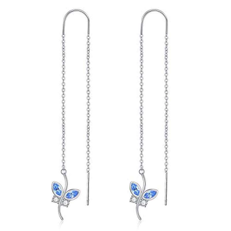 Sterling Silver Marquise Shaped Crystal Butterfly Drop Earrings-3
