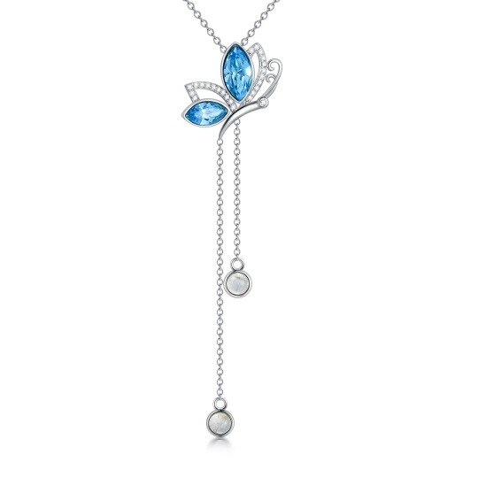 Sterling Silver Marquise Shaped Crystal Butterfly Pendant Necklace