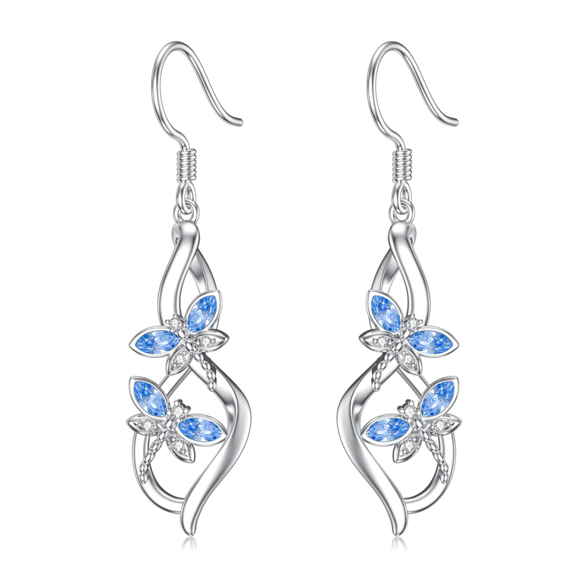 Sterling Silver Marquise Shaped Crystal Dragonfly Drop Earrings-1