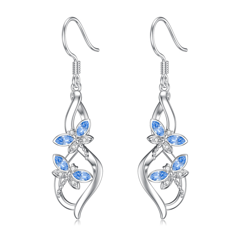 Boucles d'oreilles pendantes libellule en cristal en forme de marquise en argent sterling