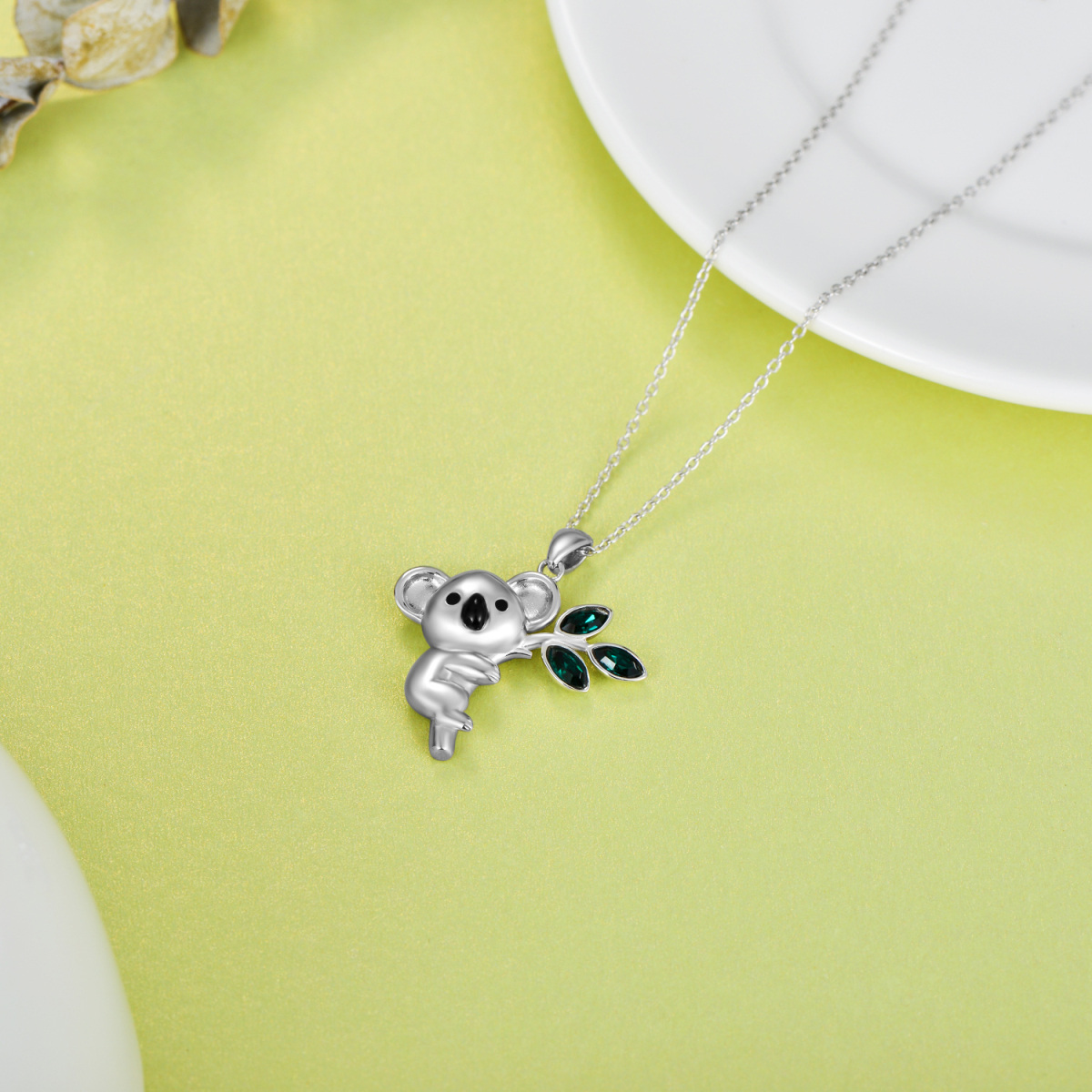 Collier pendentif feuilles de koala en cristal en forme de marquise en argent sterling-4