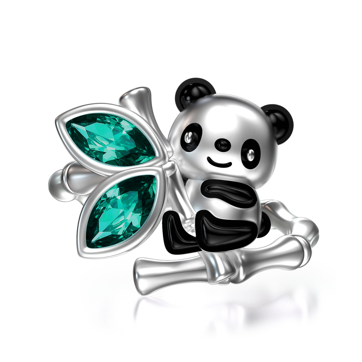 Sterling zilveren Marquise gevormde kristal panda & bamboe ring-1