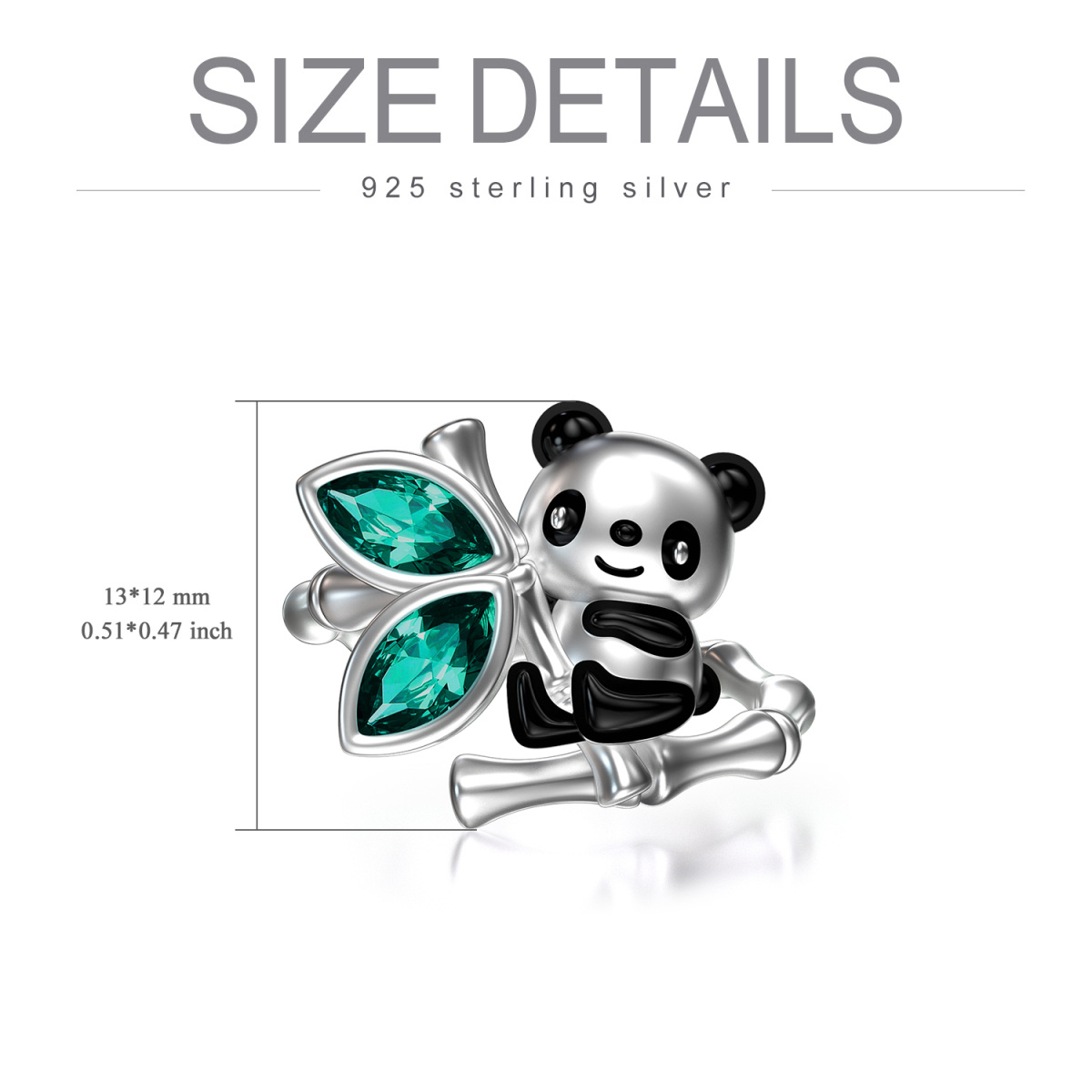 Sterling zilveren Marquise gevormde kristal panda & bamboe ring-5