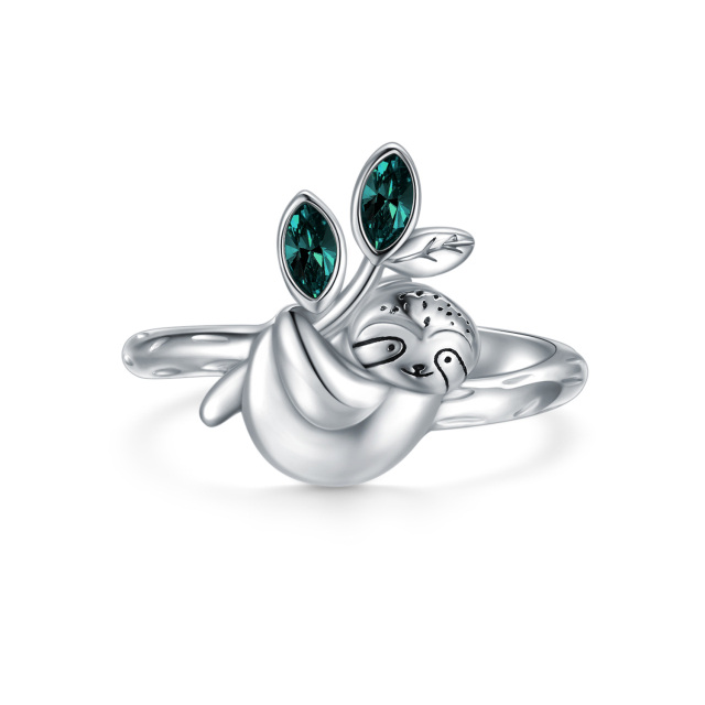 Sterling Silver Marquise Shaped Crystal Sloth Ring