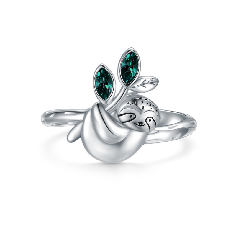 Sterling Silver Marquise Shaped Crystal Sloth Ring-15