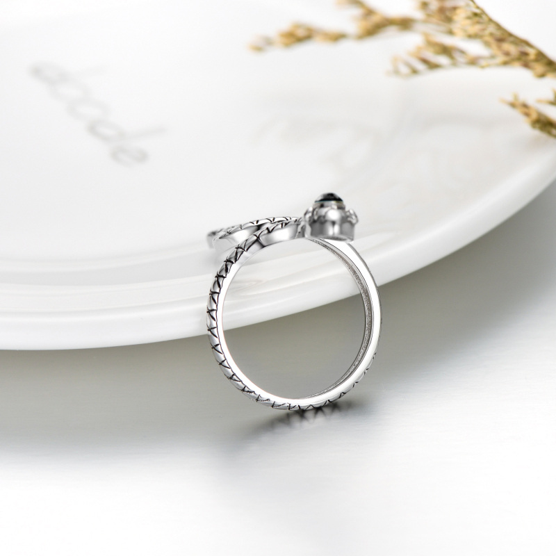 Anel aberto ajustável de prata esterlina 925 de cristal preto cobra para mulheres e homens-5