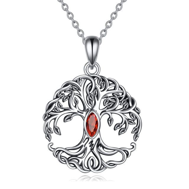 Collana con ciondolo a forma di albero della vita in argento sterling e cristallo a forma di marquise-1