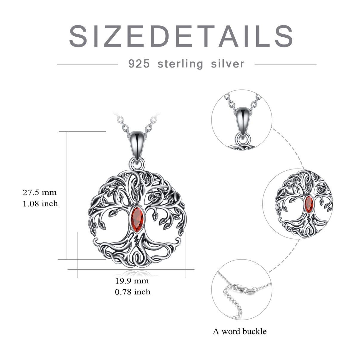 Sterling Silber Marquise geformt Kristall Baum des Lebens Anhänger Halskette-5