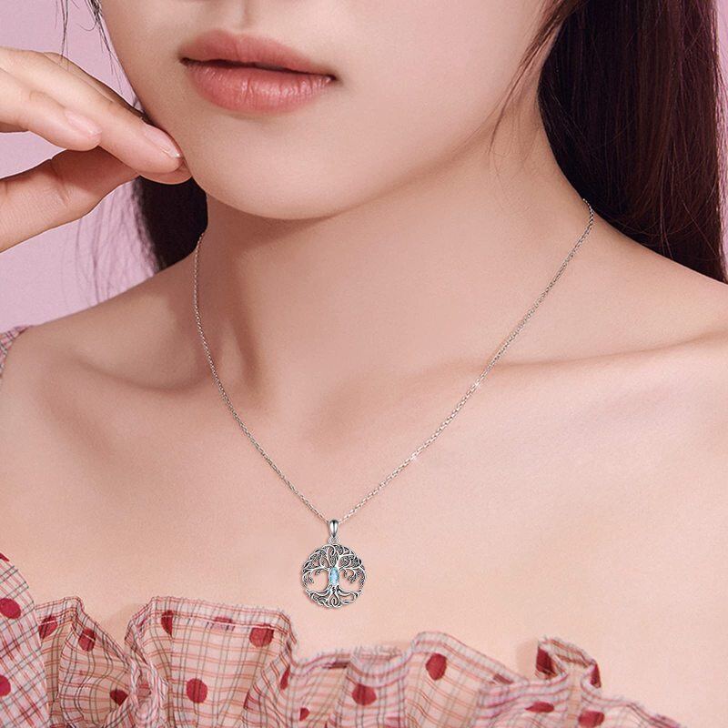 Colar com pingente de árvore da vida em forma de marquise em prata esterlina azul lago-2