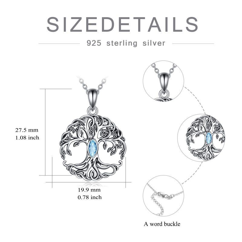 Colar com pingente de árvore da vida em forma de marquise em prata esterlina azul lago-5