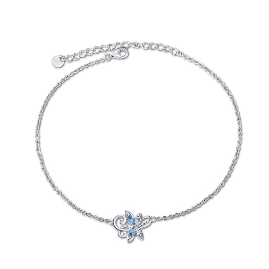 Sterling Silver Marquise Shaped Cubic Zirconia Dragonfly Single Layer Anklet