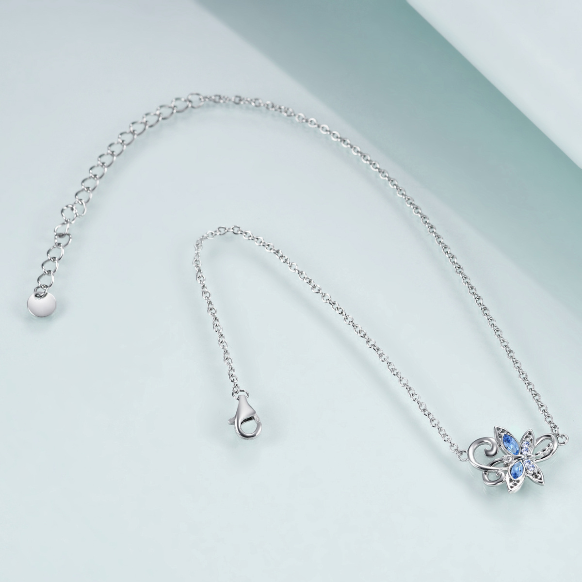 Sterling Silver Marquise Shaped Cubic Zirconia Dragonfly Single Layer Anklet-3