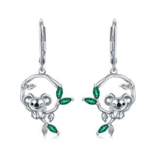 Sterling Silver Marquise Shaped Cubic Zirconia Koala Lever-back Earrings-23